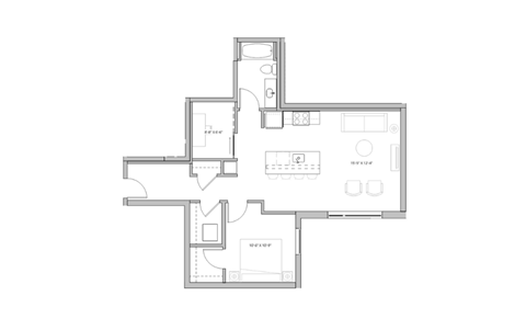 floor plan of the apartment with bedroom and living room
